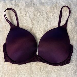 VS Very Sexy Push up sz 32D dark purple satin soft beautiful gold hardware!